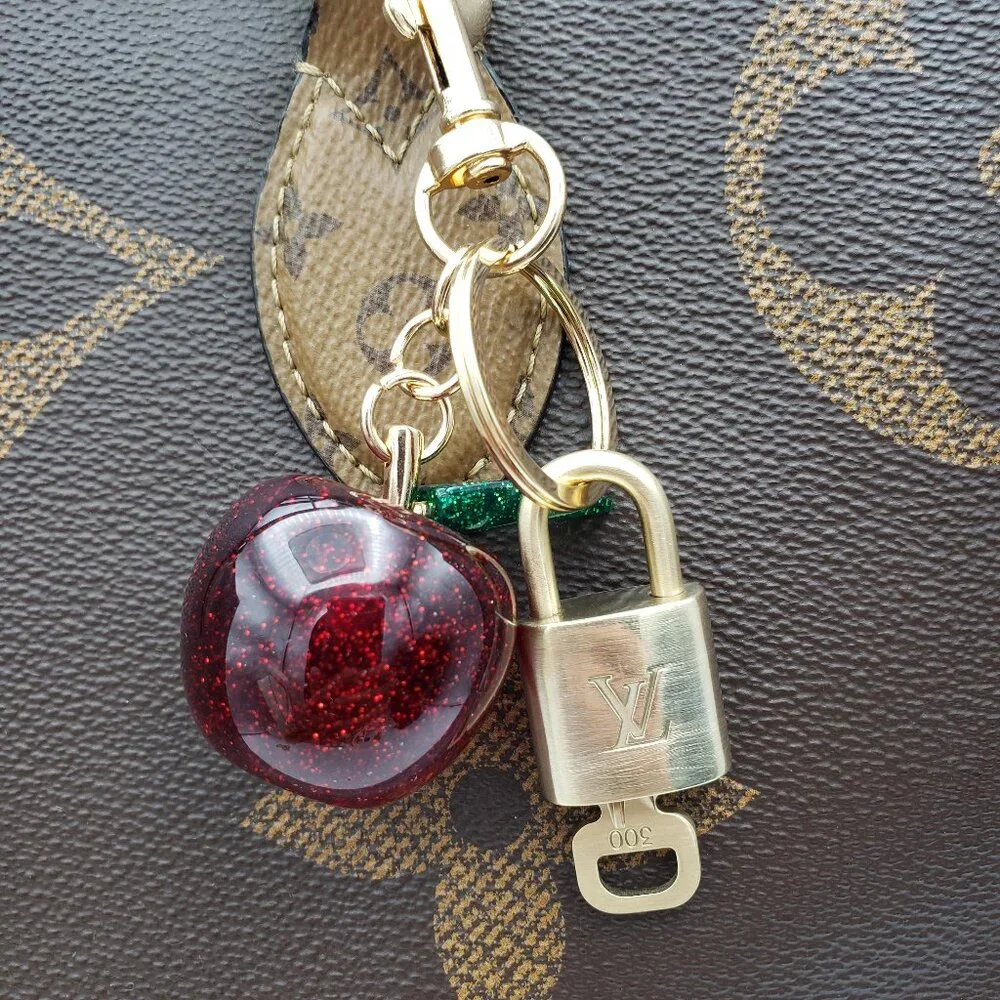 Authentic Louis Vuitton Lock & Key with Unbranded Apple Charm, Keychain